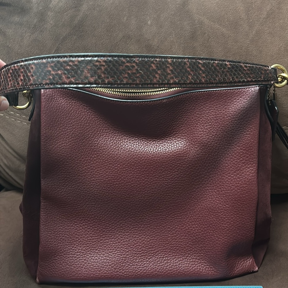 Coach Leather & Suede Shoulder Bag with Snake Printed Accents